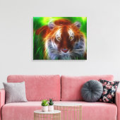 Tijger in het gras gewikkeld canvas afdruk (Insitu (Woonkamer))