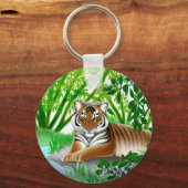 Tijger in het Oerwoud Bamboo Sleutelhanger (Voorkant)