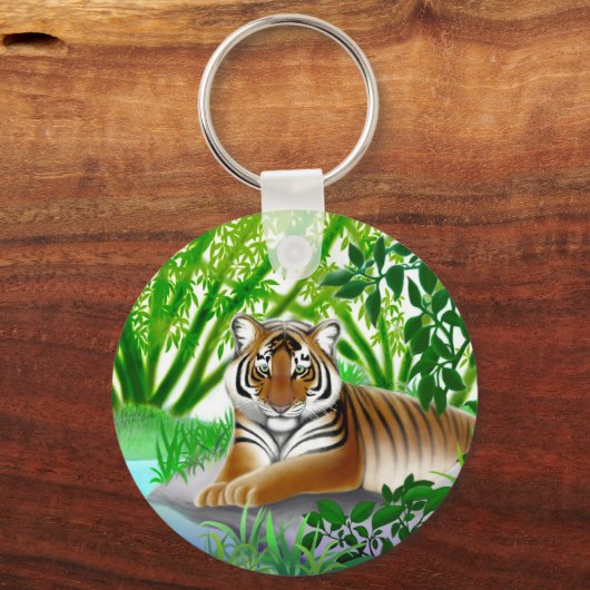 Tijger in het Oerwoud Bamboo Sleutelhanger (Voorkant)