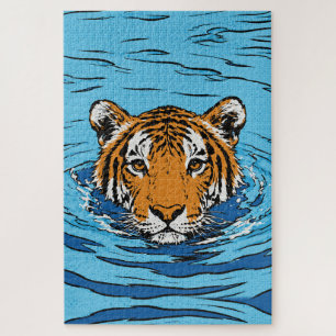 Tijger in het Water – Pop Art Portret van Wilde Di Legpuzzel