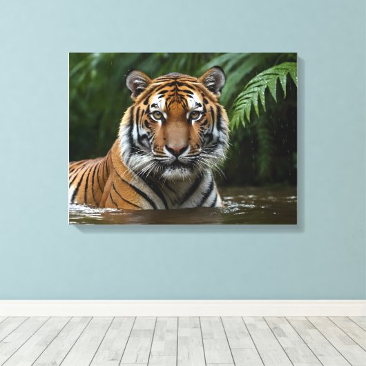 Tijger in moessonregen canvas afdruk (Insitu (Houten vloer))