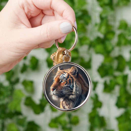 Tijger in Natuur Ronde Sleutelhanger