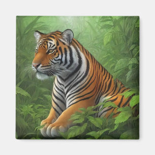 Tijger in oerwoud magneet