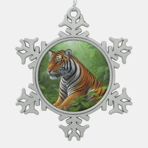 Tijger in oerwoud tin sneeuwvlok ornament
