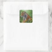 Tijger in oerwoud vierkante sticker (Tas)