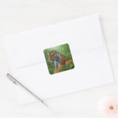 Tijger in oerwoud vierkante sticker (Envelop)