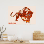 tijger in Oranje vlammen met blauwe ogen Poster (Keuken)