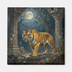 Tijger in oude duinen onder de volle maan magneet