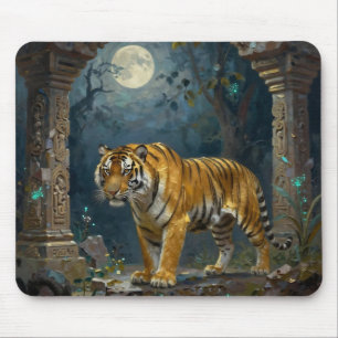 Tijger in oude duinen onder de volle maan muismat