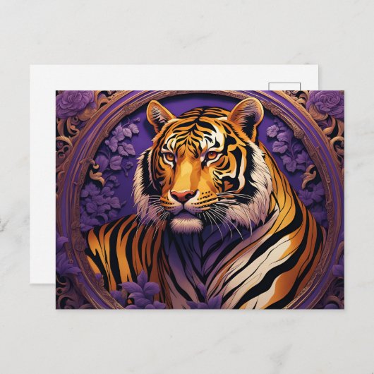 Tijger in paars briefkaart (Voorkant / Achterkant)