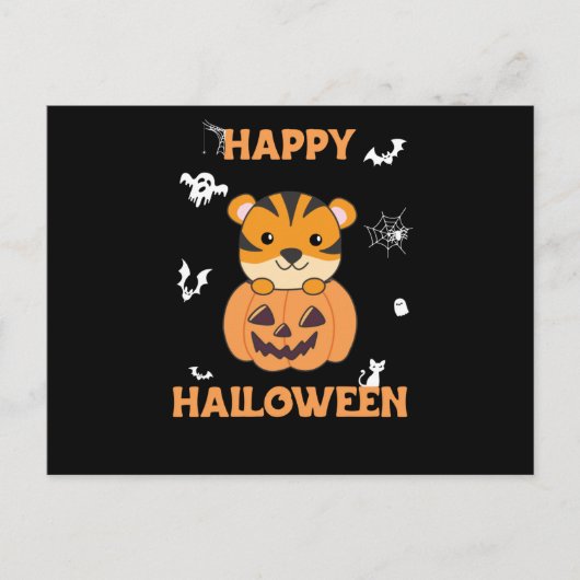 Tijger in pomkin Sweet Tiger Happy Halloween Briefkaart (Voorkant)