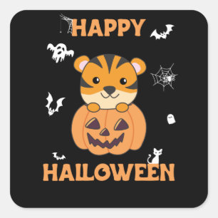Tijger in pomkin Sweet Tiger Happy Halloween Vierkante Sticker