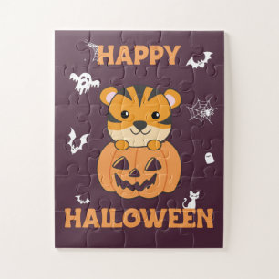 Tijger in pompoen zoete tijger gelukkig Halloween Legpuzzel