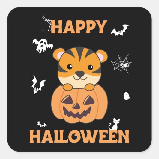Tijger in pompoen zoete tijger gelukkig halloween  vierkante sticker (Voorkant)