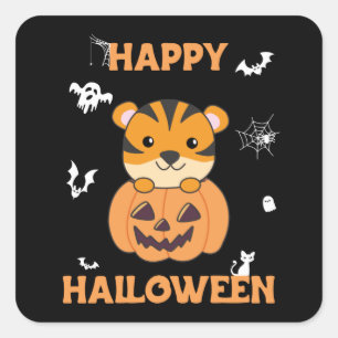 Tijger in pompoen zoete tijger gelukkig halloween  vierkante sticker