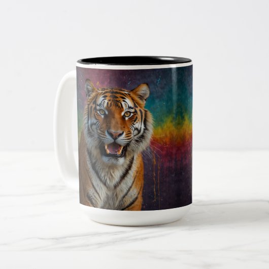 Tijger in portret tweekleurige koffiemok (Voorkant links)