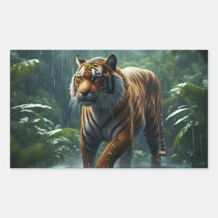 Tijger in regenachtige jungle rechthoekige sticker