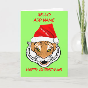 Tijger in Santa Hat aanpassen Christmas Kaart