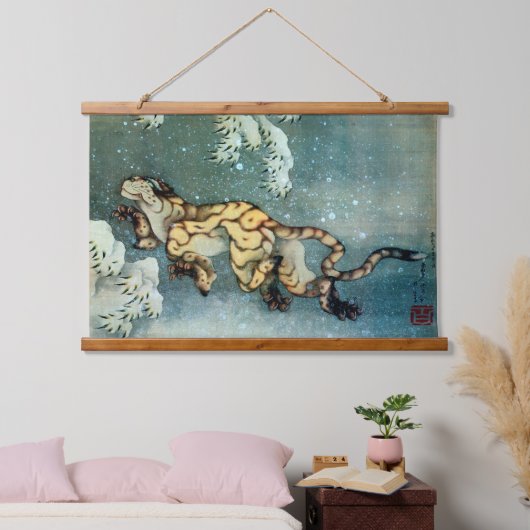 Tijger in sneeuw, Hokusai Hangend Wandkleed (Slaapkamer)