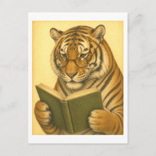 Tijger in vintage stijl lezend briefkaart