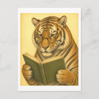Tijger in vintage stijl lezend briefkaart