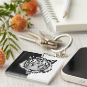 Tijger in zwart-wit sleutelhanger (Voorkant Rechts)