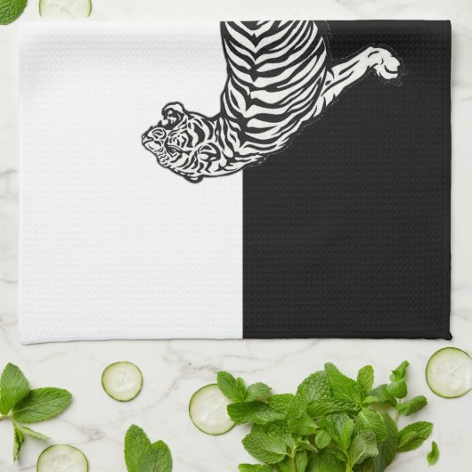 Tijger in zwart-wit theedoek (Gevouwen)