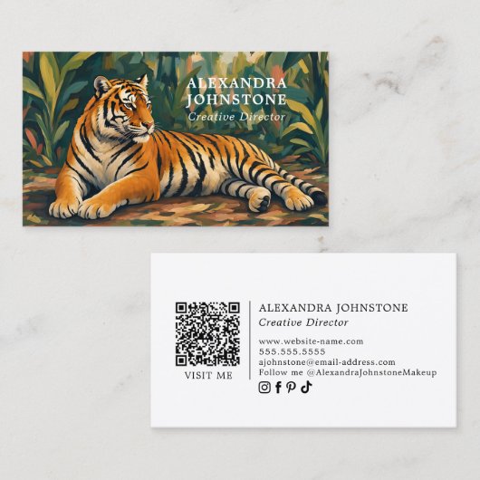 Tijger Jungle Art QR Code Visitekaartje (Voorkant / Achterkant)