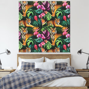 Tijger Jungle Droom Naadloos Oppervlaktepatroon Canvas Afdruk
