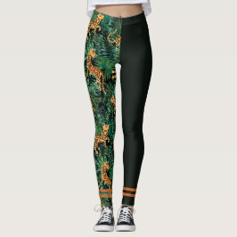 Tijger Jungleprint Kleurblok Leggings Zwart