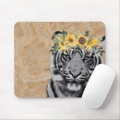 Tijger Kat Dier Zonnebloemen Boho Art Kleurrijk Muismat (Met muis)