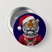 Tijger Kerst Knop Ronde Button 7,6 Cm (Voorkant /achterkant)