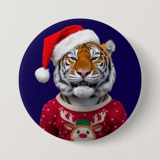 Tijger Kerst Knop Ronde Button 7,6 Cm (Voorkant)