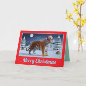 Tijger Kerst Landschap Vakantie Kaart (Gele Bloem)