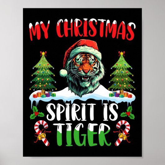 Tijger Kerstman Kersthoed Kerstmis Mijn Kerstgeest Poster (Voorkant)