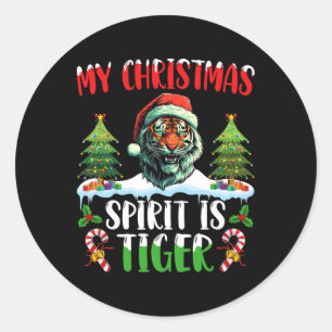 Tijger Kerstman Kersthoed Kerstmis Mijn Kerstgeest Ronde Sticker