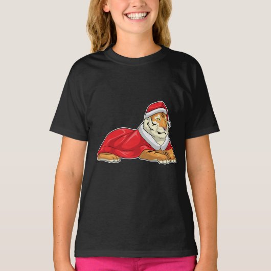 Tijger Kerstman kersthoed T-shirt (Voorkant)