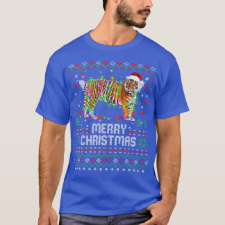 Tijger kerstmanhat dierlijk kerstboomlampje t-shirt