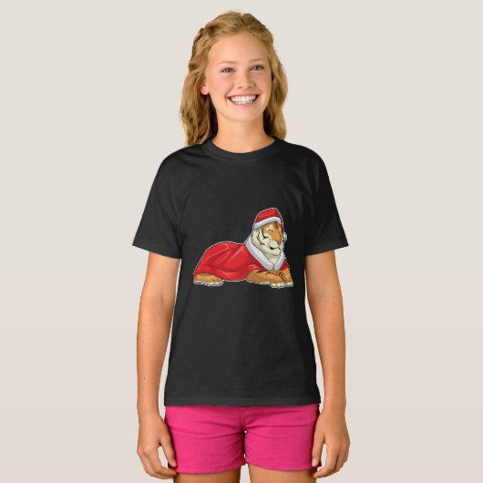 Tijger Kerstmis Kerstman hoed T-shirt (Voorkant volledig)
