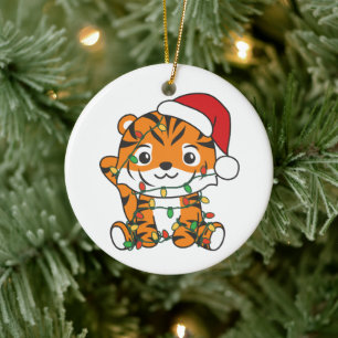 Tijger Kerstmis Winter Dieren Vakantie Tijgers Keramisch Ornament