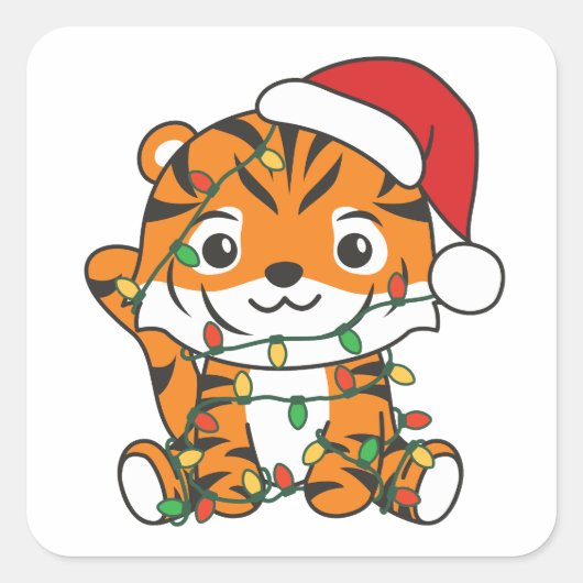 Tijger Kerstmis Winter Dieren Vakantie Tijgers Vierkante Sticker (Voorkant)