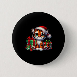 Tijger Kerstverlichting Kerstman Hoed Tijger Kerst Ronde Button 5,7 Cm