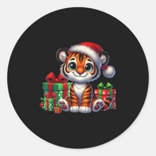 Tijger Kerstverlichting Kerstman Hoed Tijger Kerst Ronde Sticker