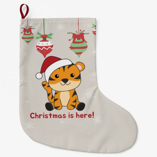 Tijger kerstwinter winterdieren grote ch kerstsok (Voorkant)