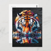 Tijger kijkt naar Reflectie in Water Briefkaart (Voorkant / Achterkant)