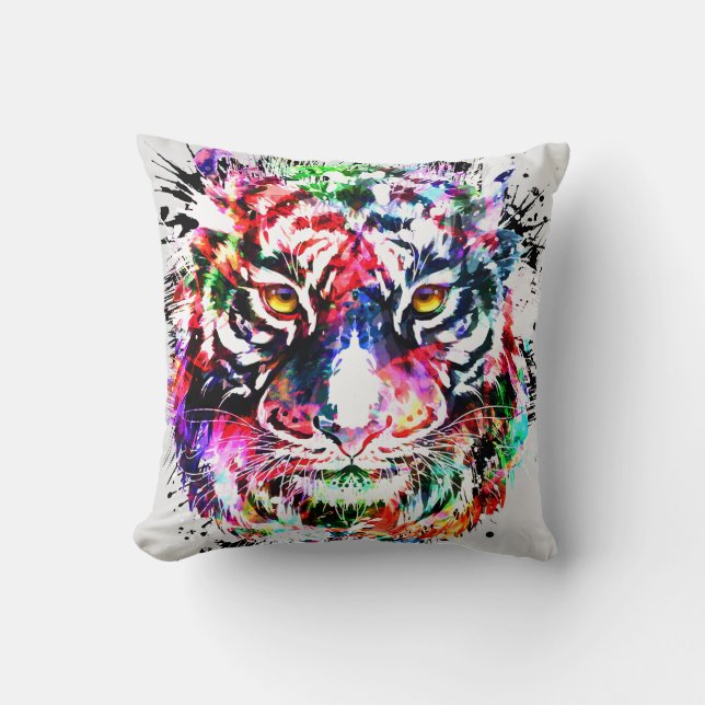 tijger | Kleurrijke tekening | Abstracte tijger Kussen (Voorkant)