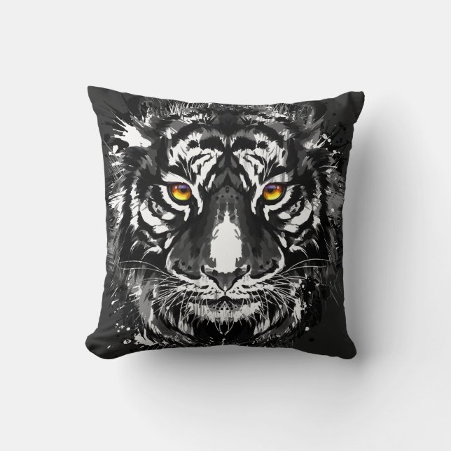 tijger | Kleurrijke tijgertekening | Zwart-wit T Kussen (Voorkant)