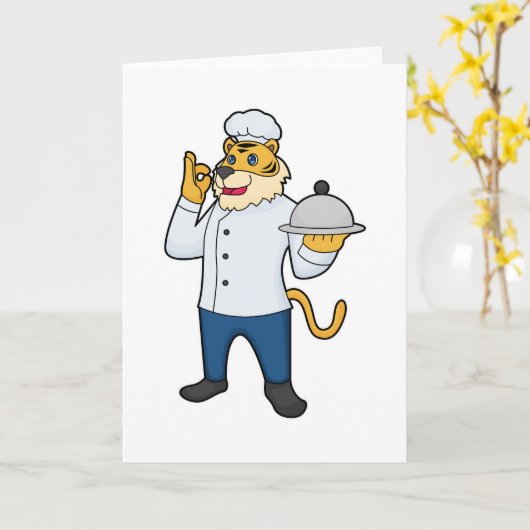 Tijger Kok Chef hoed Schotel Kaart (Gele Bloem)