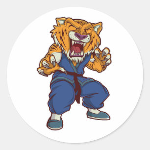 Tijger Kungfu illustratie in hand getekend Ronde Sticker