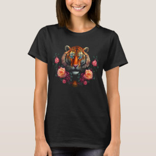 Tijger Kunstwerk Bloemen Blauwe Ogen Zoo Dierlijke T-shirt